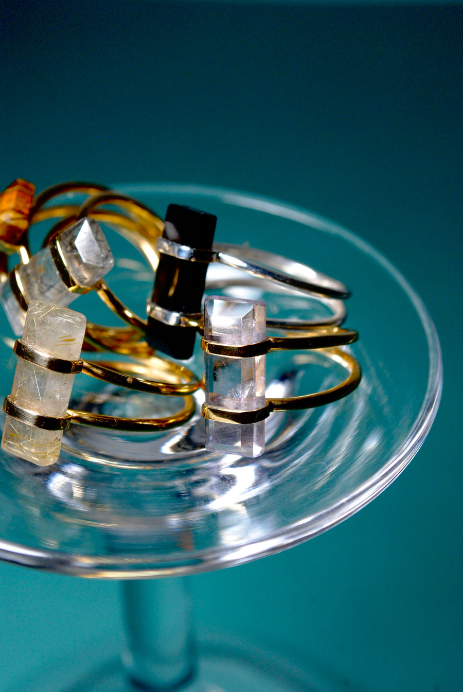 (Golden rutilated quartz) rect bandage ring