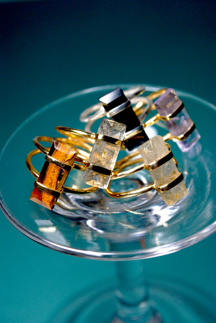 (Black onyx/silver) rect bandage ring