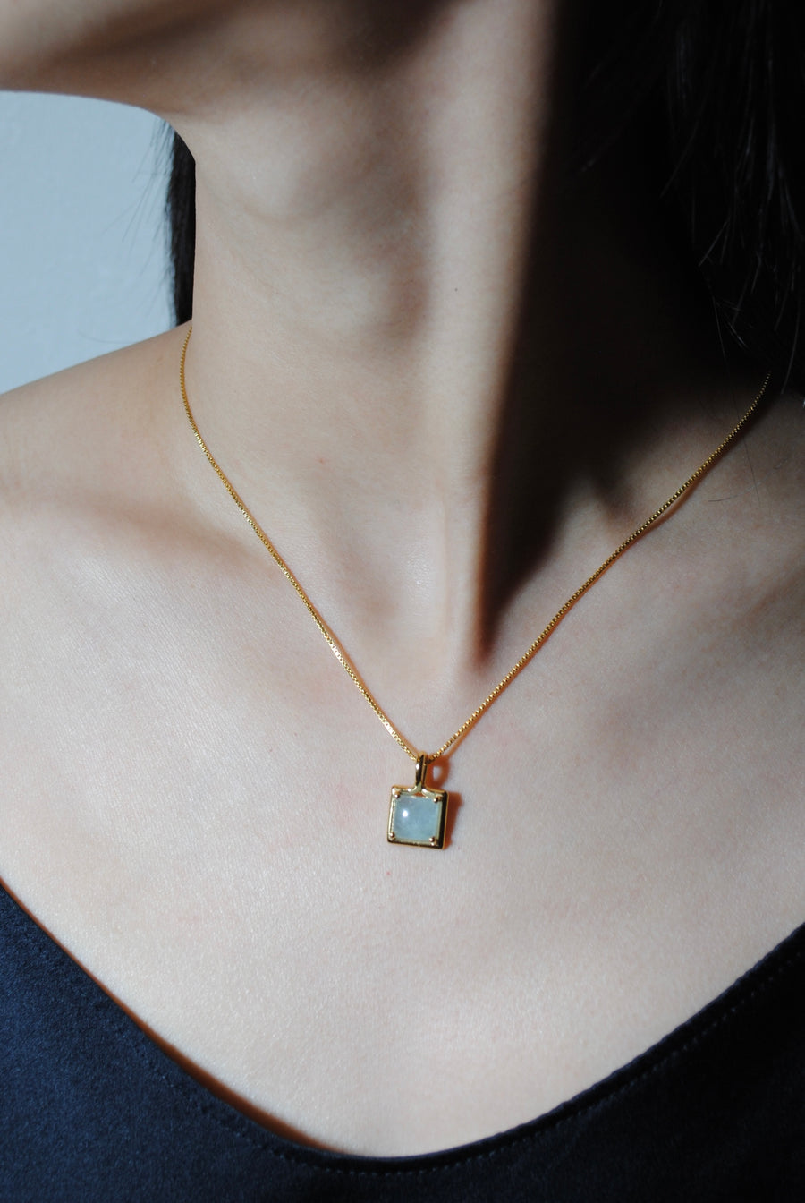 (ミルキーアクアマリン/gold) rope around-square- necklace