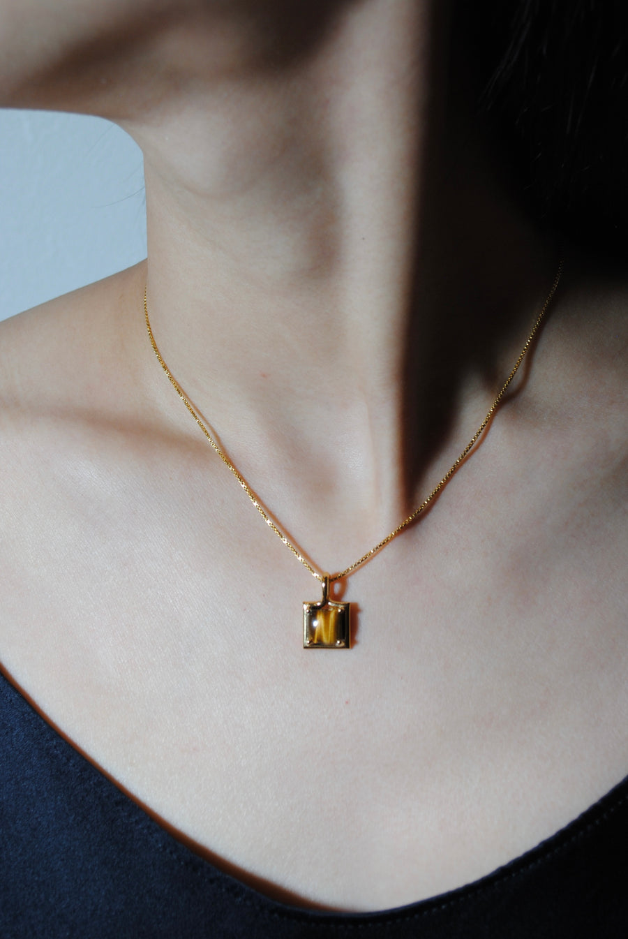 (タイガーアイ/gold) rope around-square- necklace