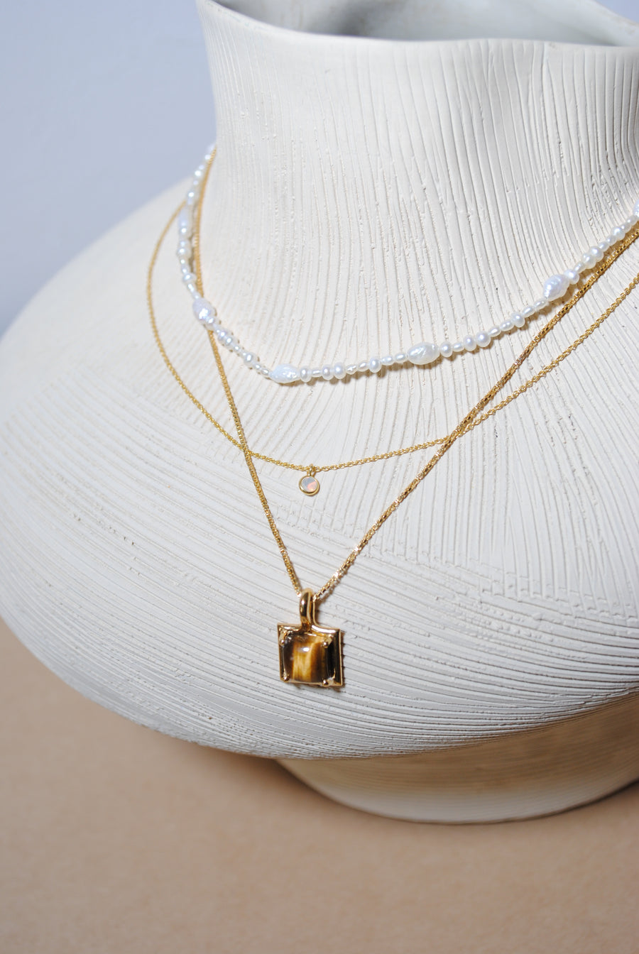 (タイガーアイ/gold) rope around-square- necklace