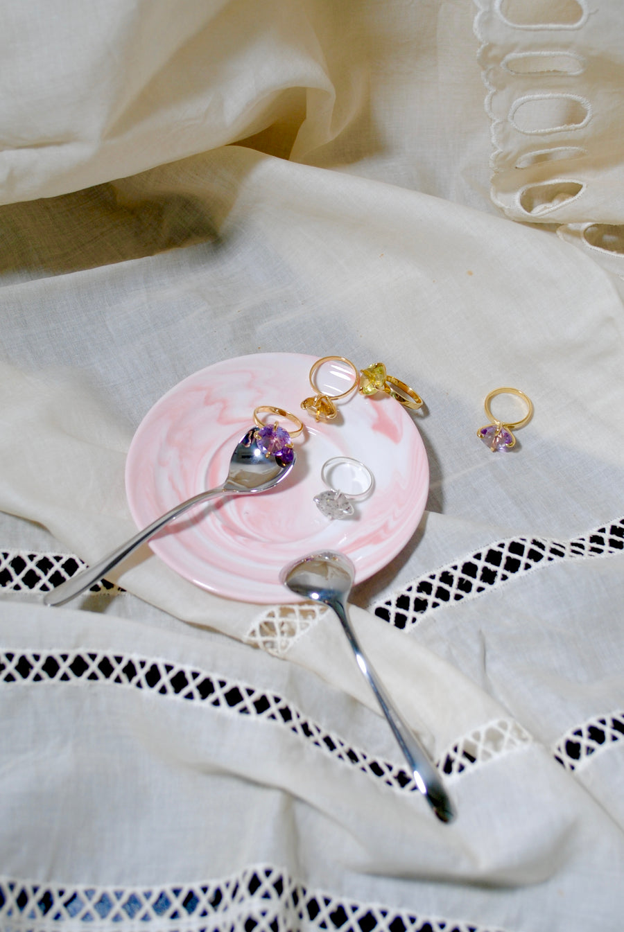 (ピンクアメジスト/gold) kitty nails ring