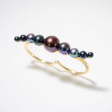 (ブラックパール/ gold ) waving pearl double finger ring