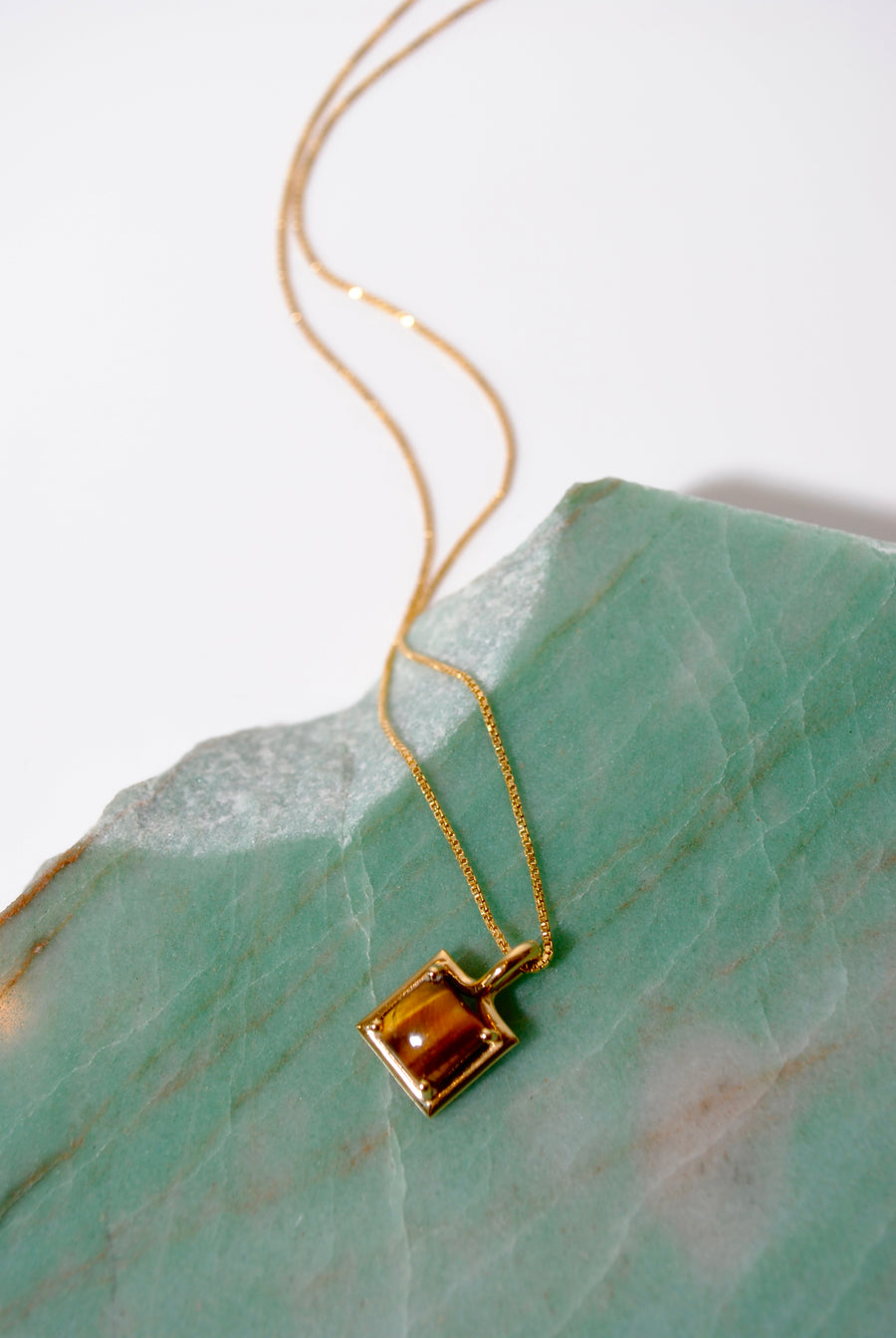(タイガーアイ/gold) rope around-square- necklace