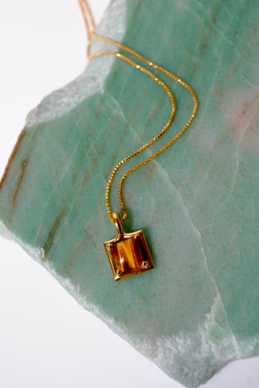 (タイガーアイ/gold) rope around-square- necklace