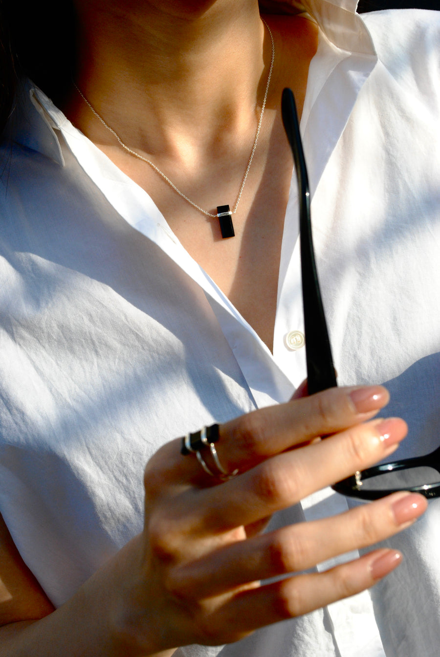 (Black onyx/silver) rect bandage ring