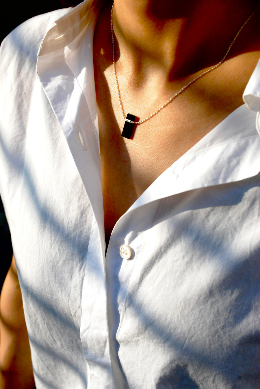 (Black onyx/silver) rect bandage necklace