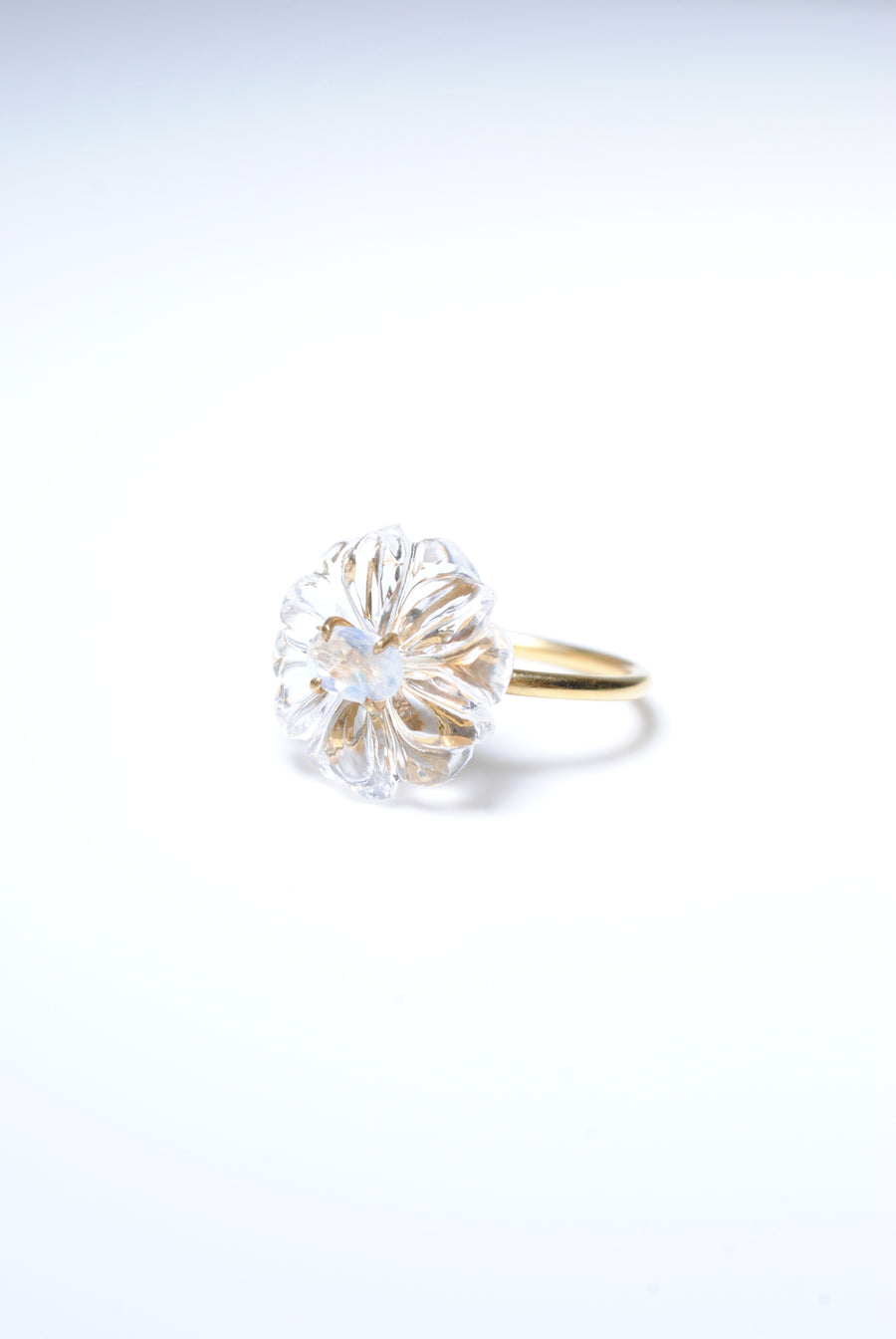 (Crystal &amp; Rainbow Moonstone) Flower Carving Ring