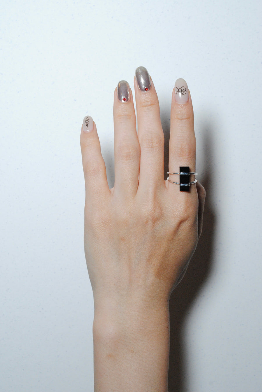 (Black onyx/silver) rect bandage ring