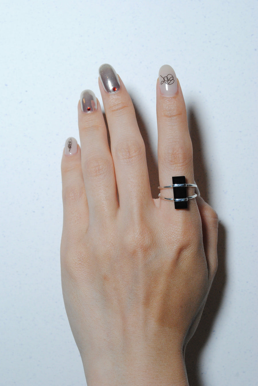 (Black onyx/silver) rect bandage ring