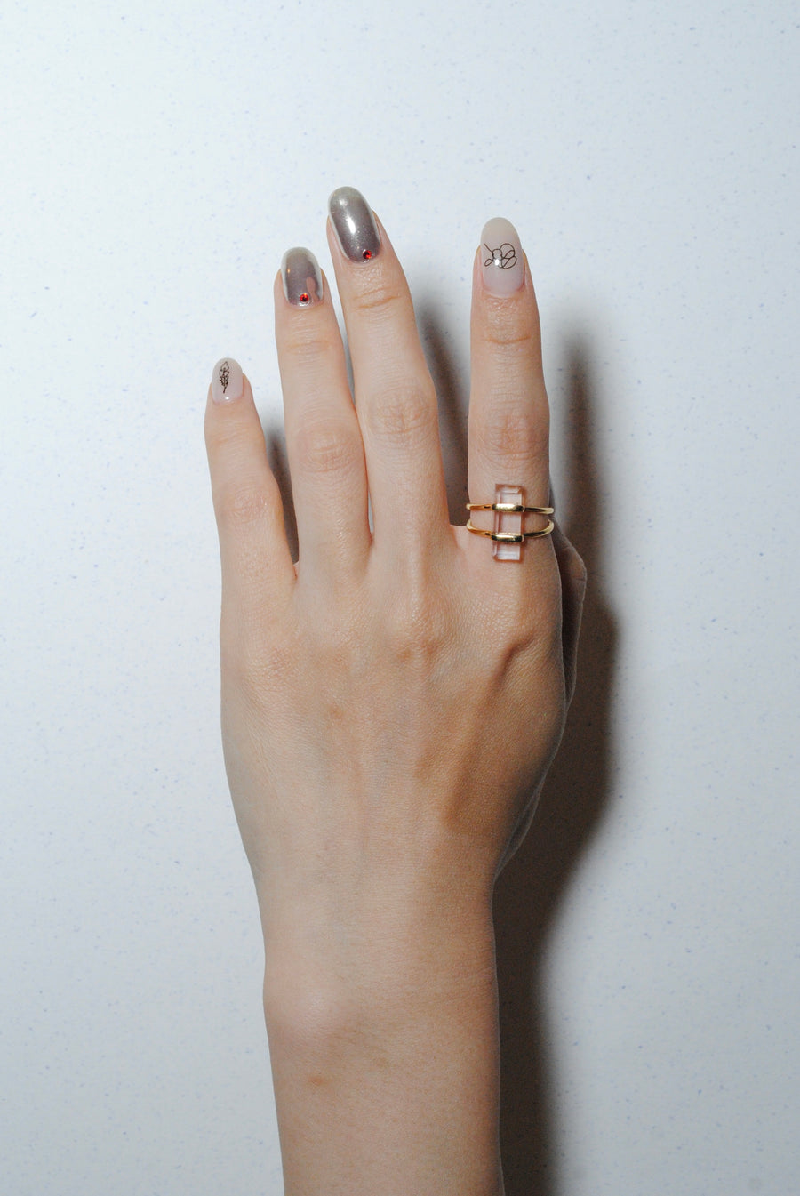 (Pink amethyst/gold) rect bandage ring