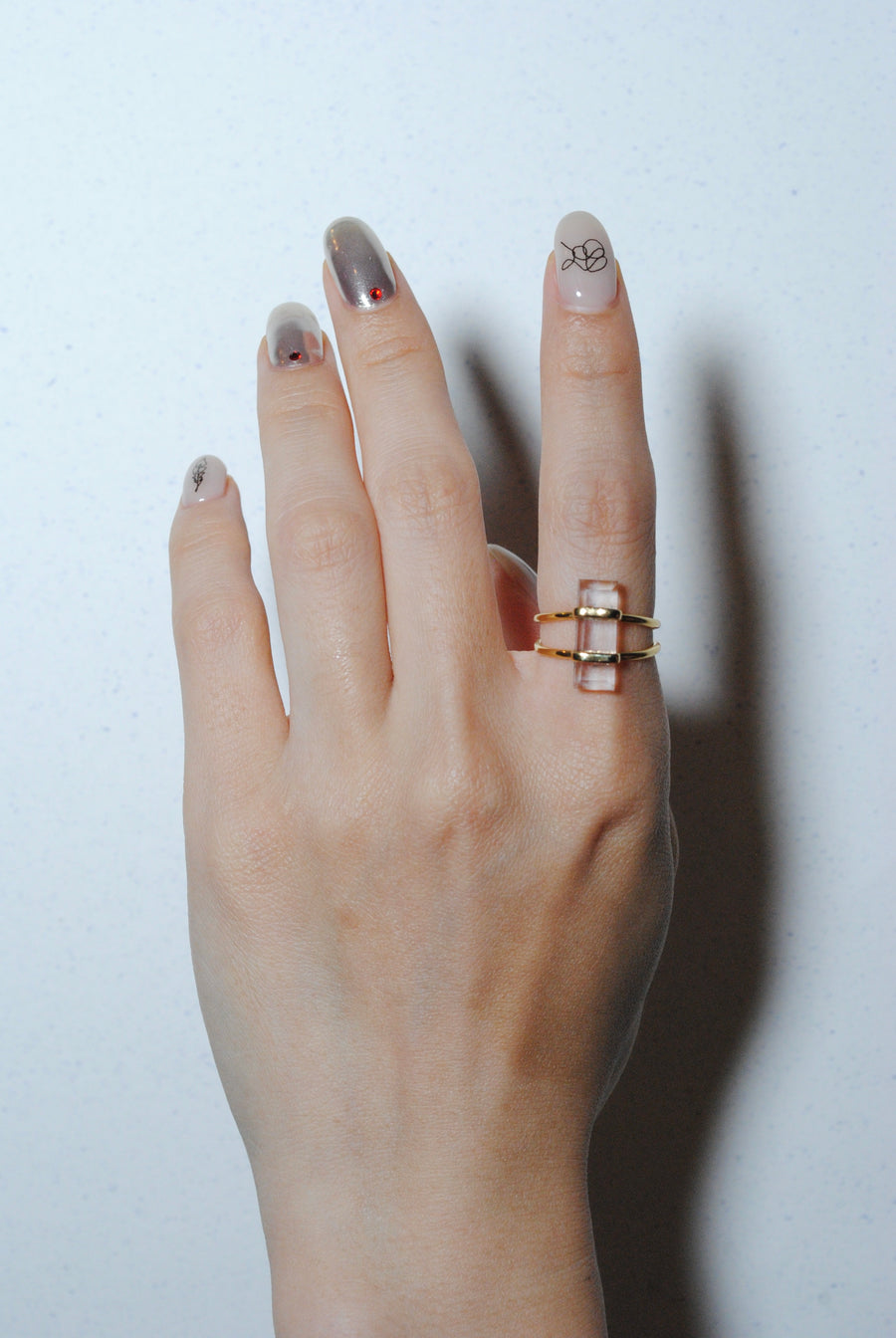 (Pink amethyst/gold) rect bandage ring