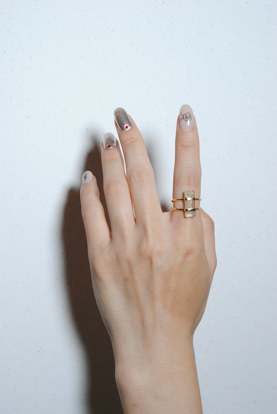 (Golden rutilated quartz) rect bandage ring