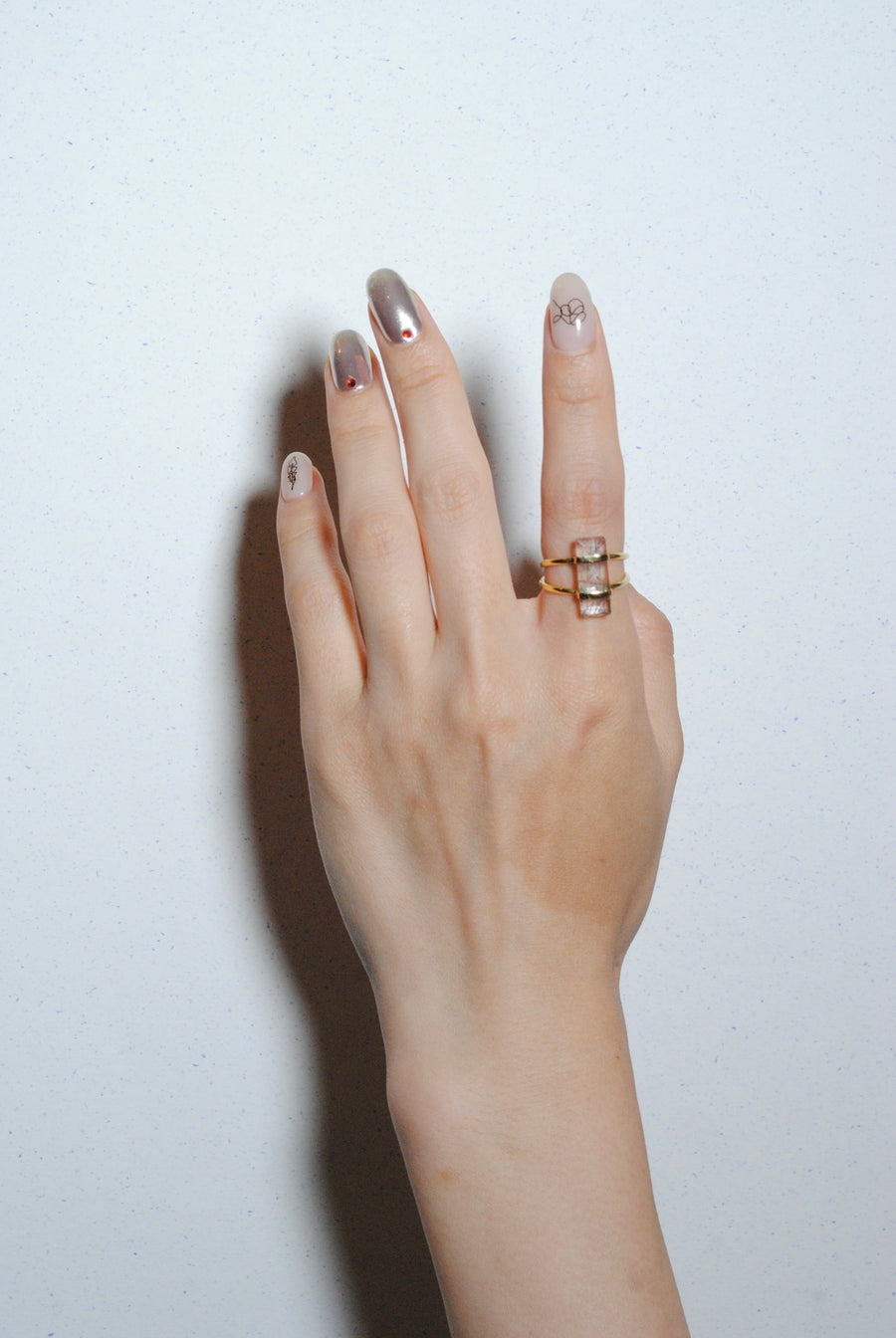 (Black rutilated quartz/gold) rect bandage ring