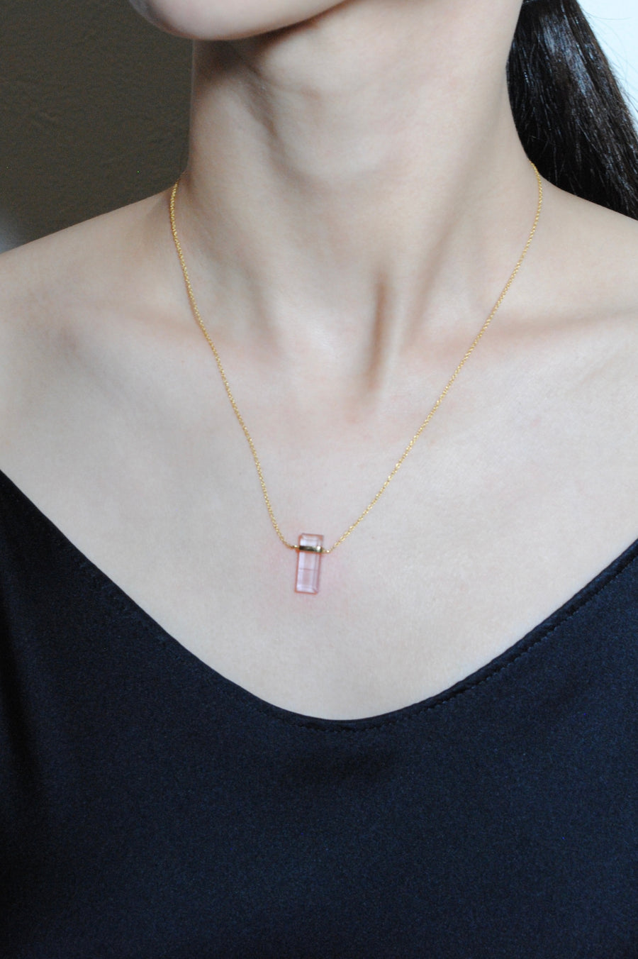 (Pink amethyst/gold) rect bandage necklace