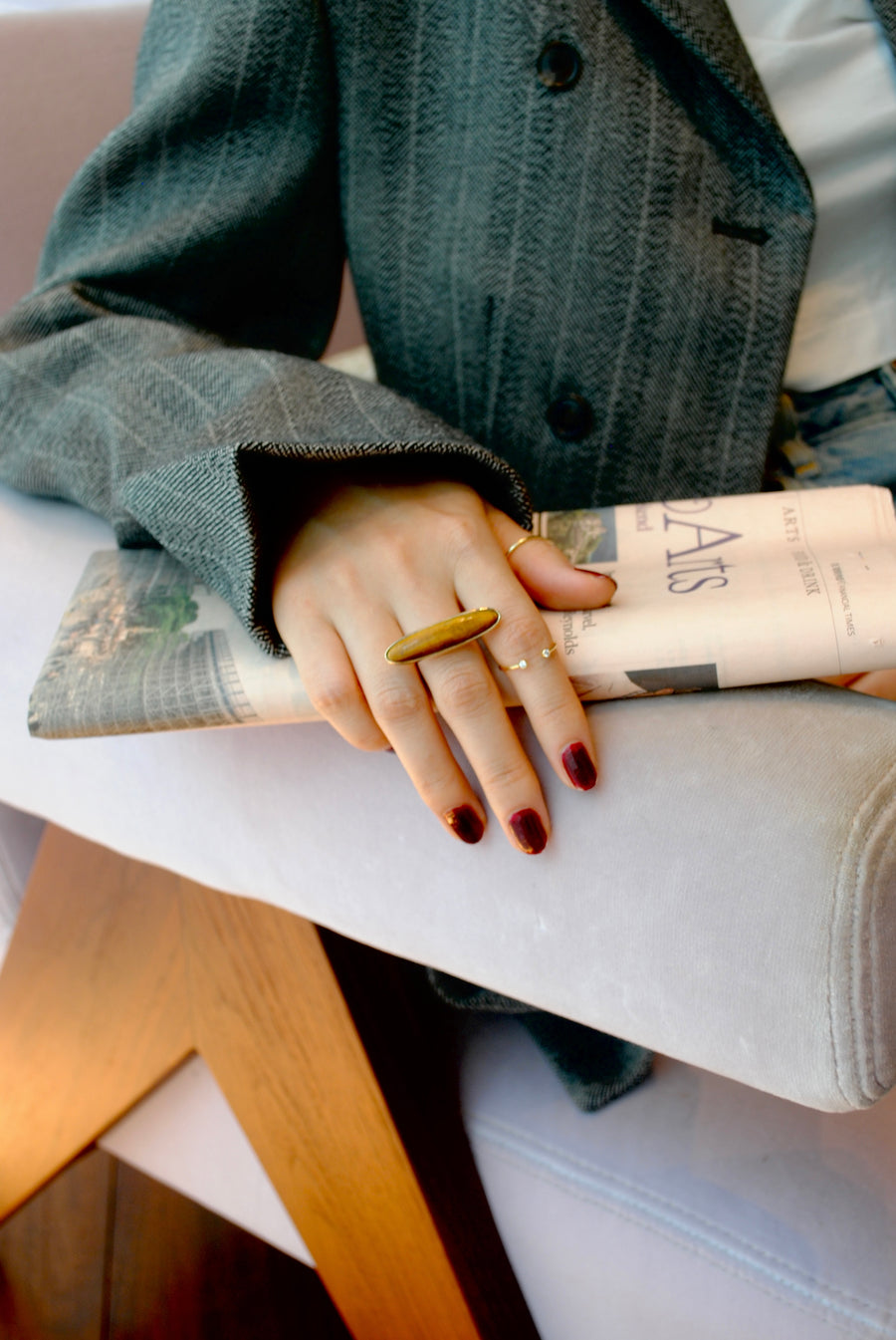 (タイガーアイ/GOLD)volume baguette ring