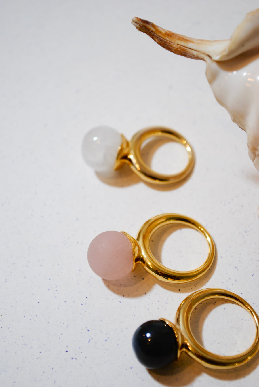 (マットローズクオーツ/gold) acorn ball ring
