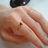 (ガーネット/gold) square edge prong ring