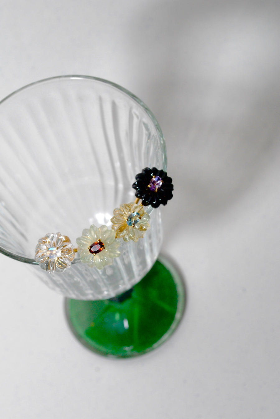 (Lemon quartz &amp; blue topaz) flower carving ring