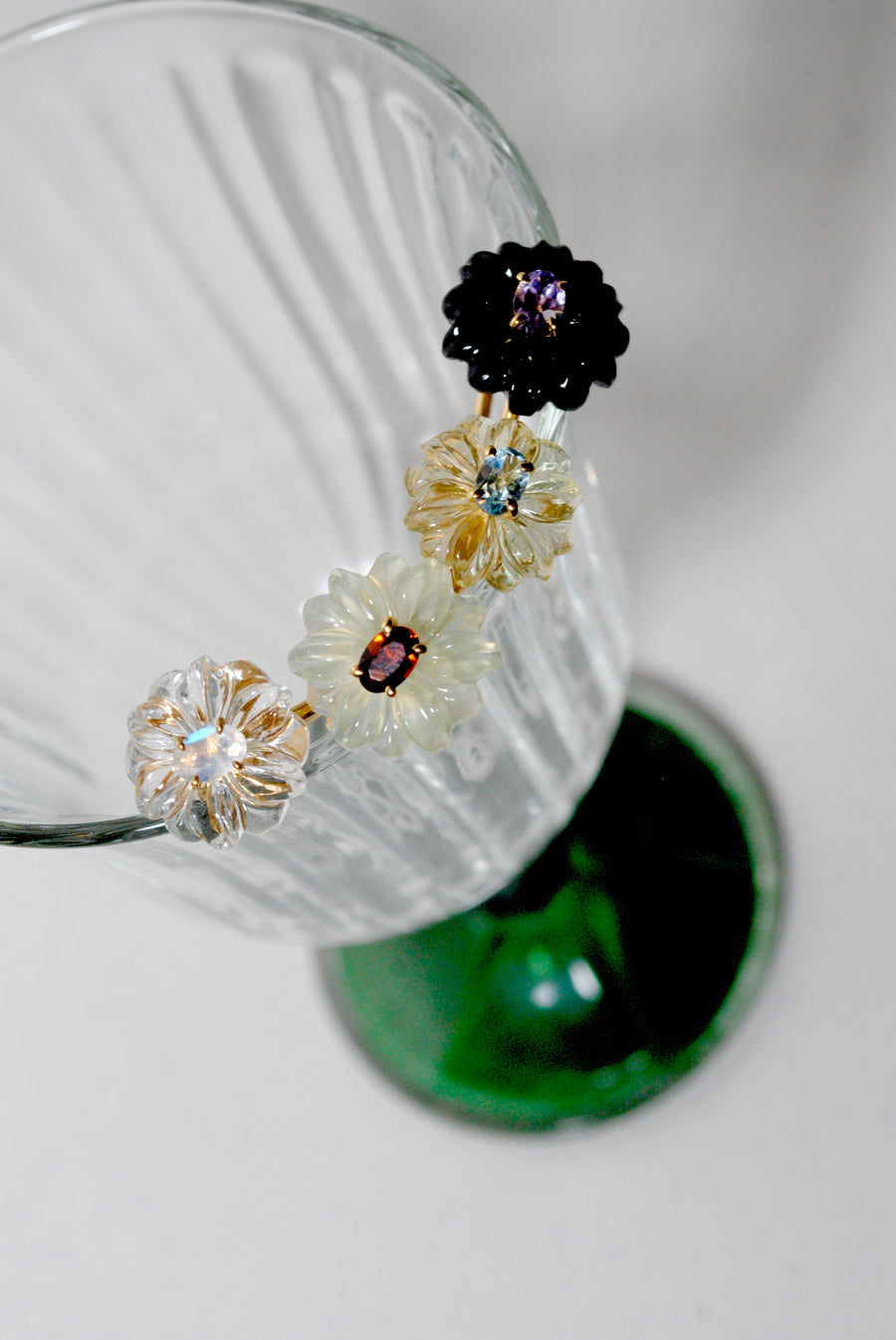 (Lemon quartz &amp; blue topaz) flower carving ring