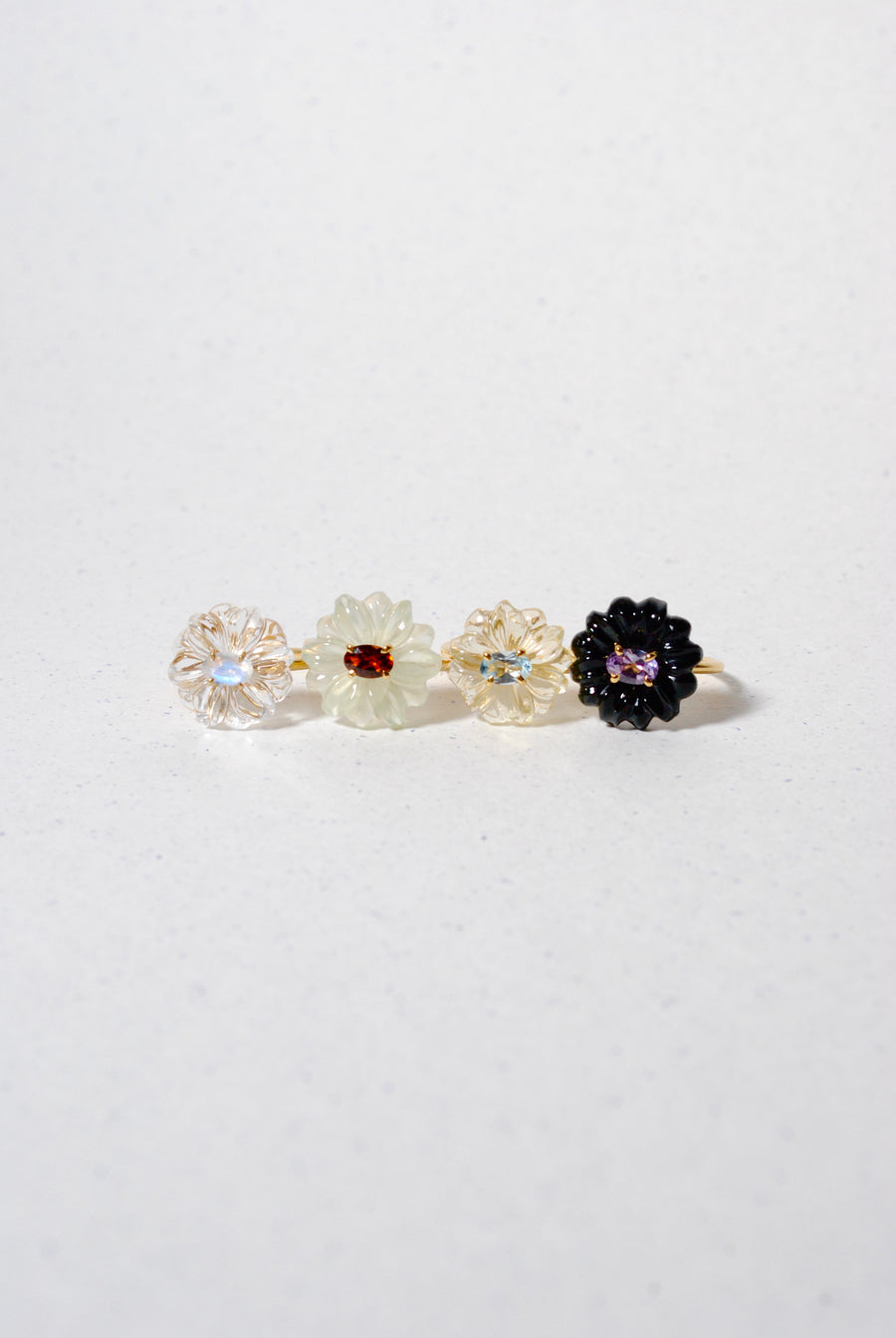 (Lemon quartz &amp; blue topaz) flower carving ring
