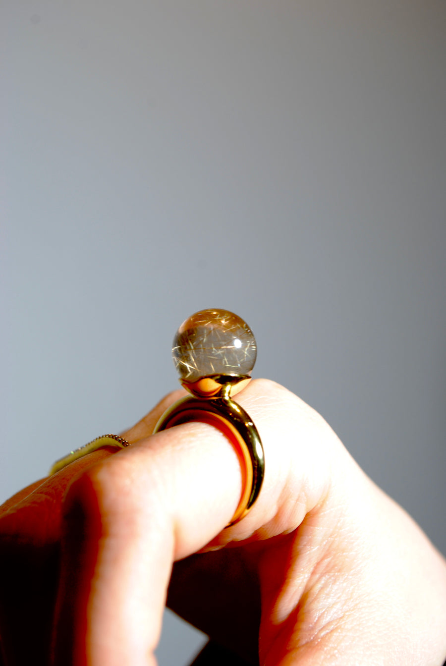 (Golden rutilated quartz/gold) acorn candy ball ring