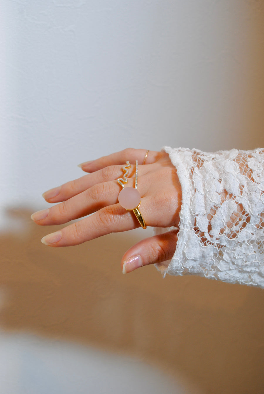 (マットローズクオーツ/gold) acorn ball ring