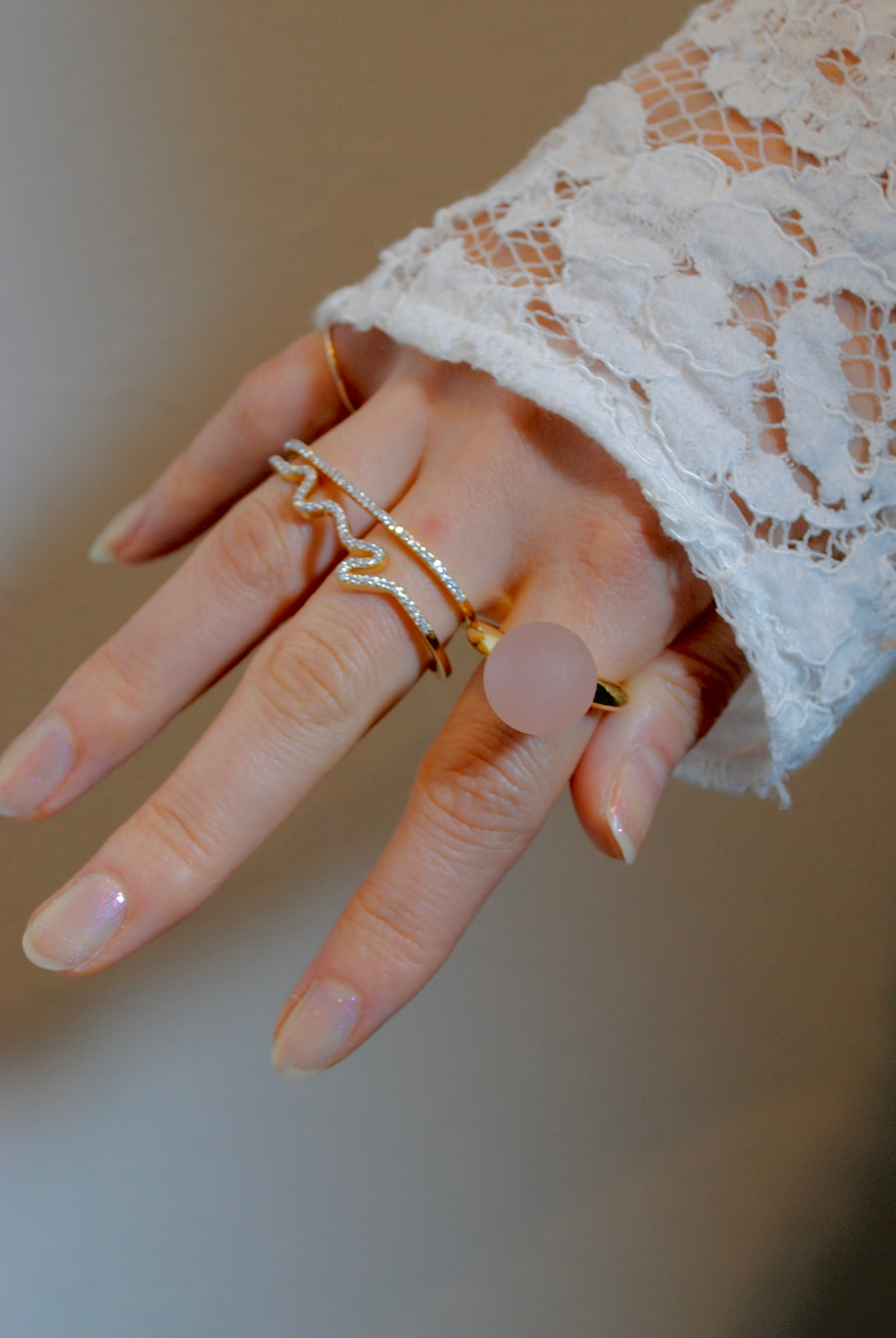(マットローズクオーツ/gold) acorn ball ring