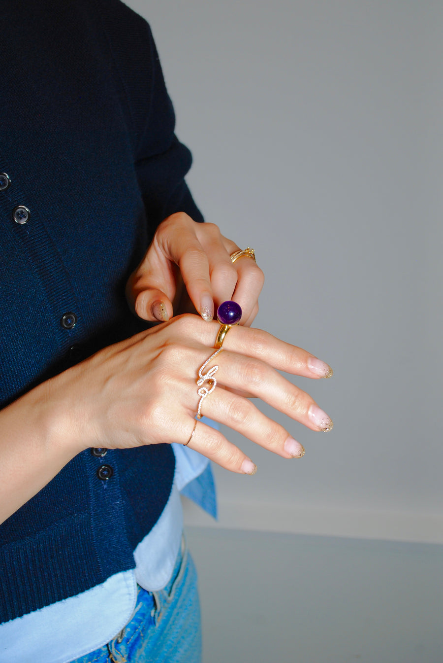 (Amethyst/gold) acorn candy ball ring