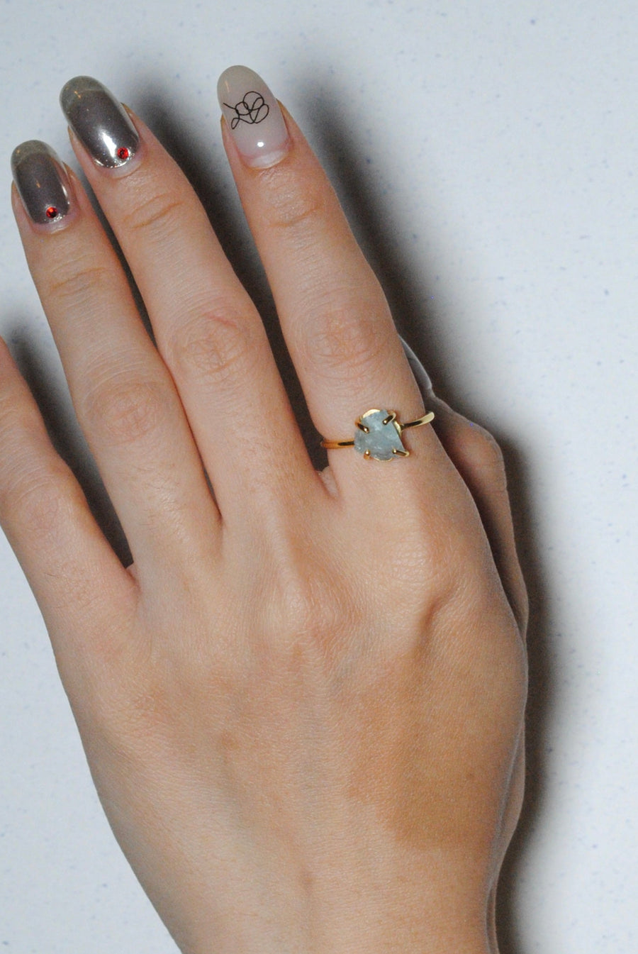 (Milky aquamarine/gold) rough stone ring