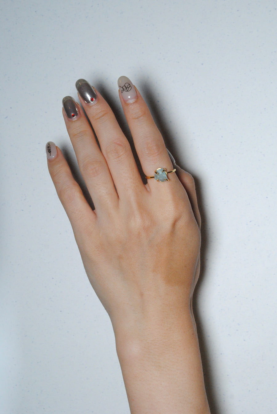 (Milky aquamarine/gold) rough stone ring