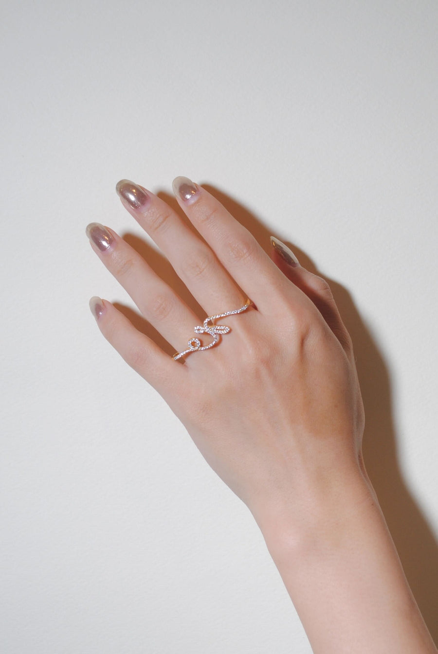 (モアサナイト/gold) drawing double finger ring