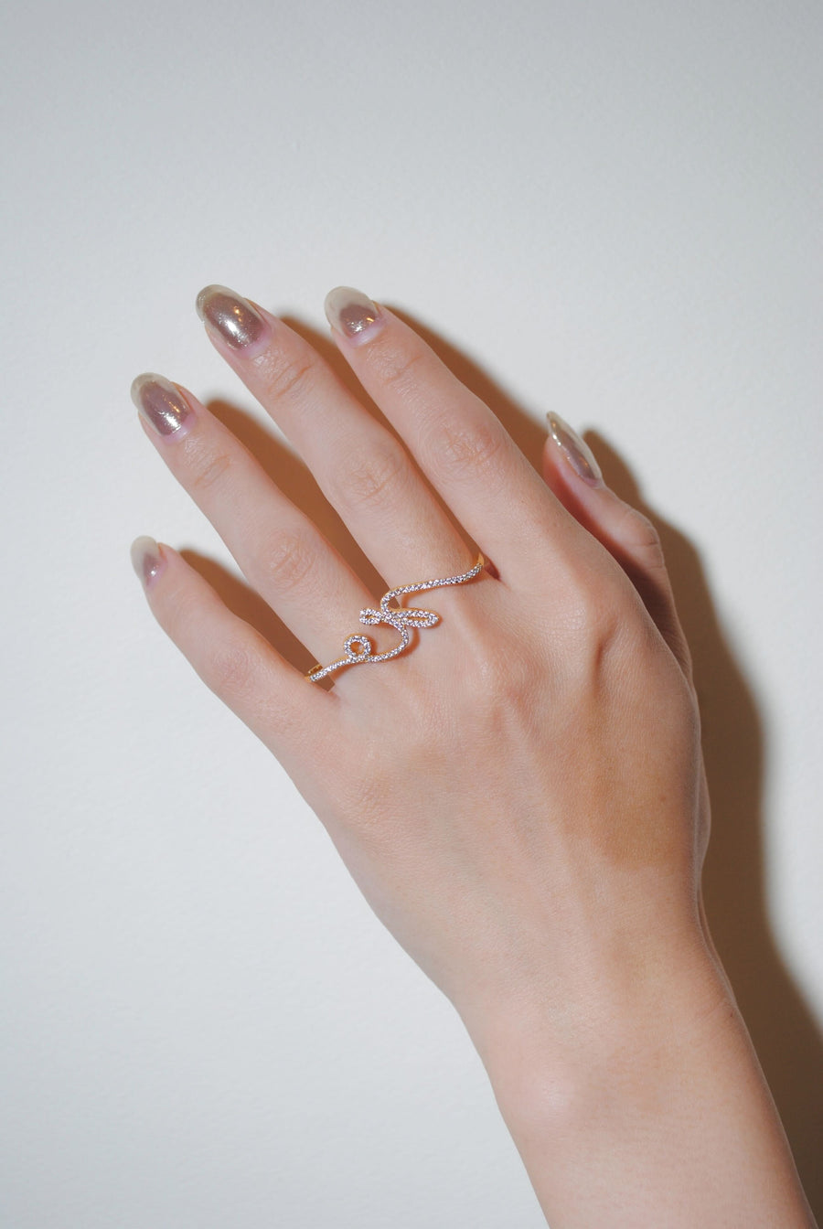 (モアサナイト/gold) drawing double finger ring