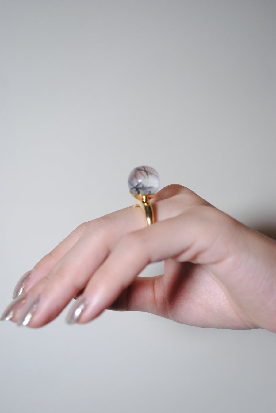 (ブラックルチル/gold) acorn ball ring