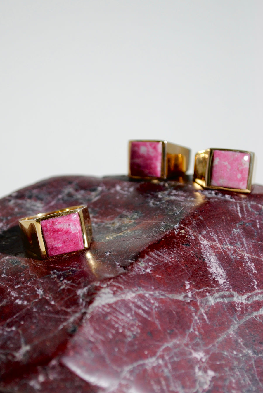 (Thulite/gold) unisex block ring