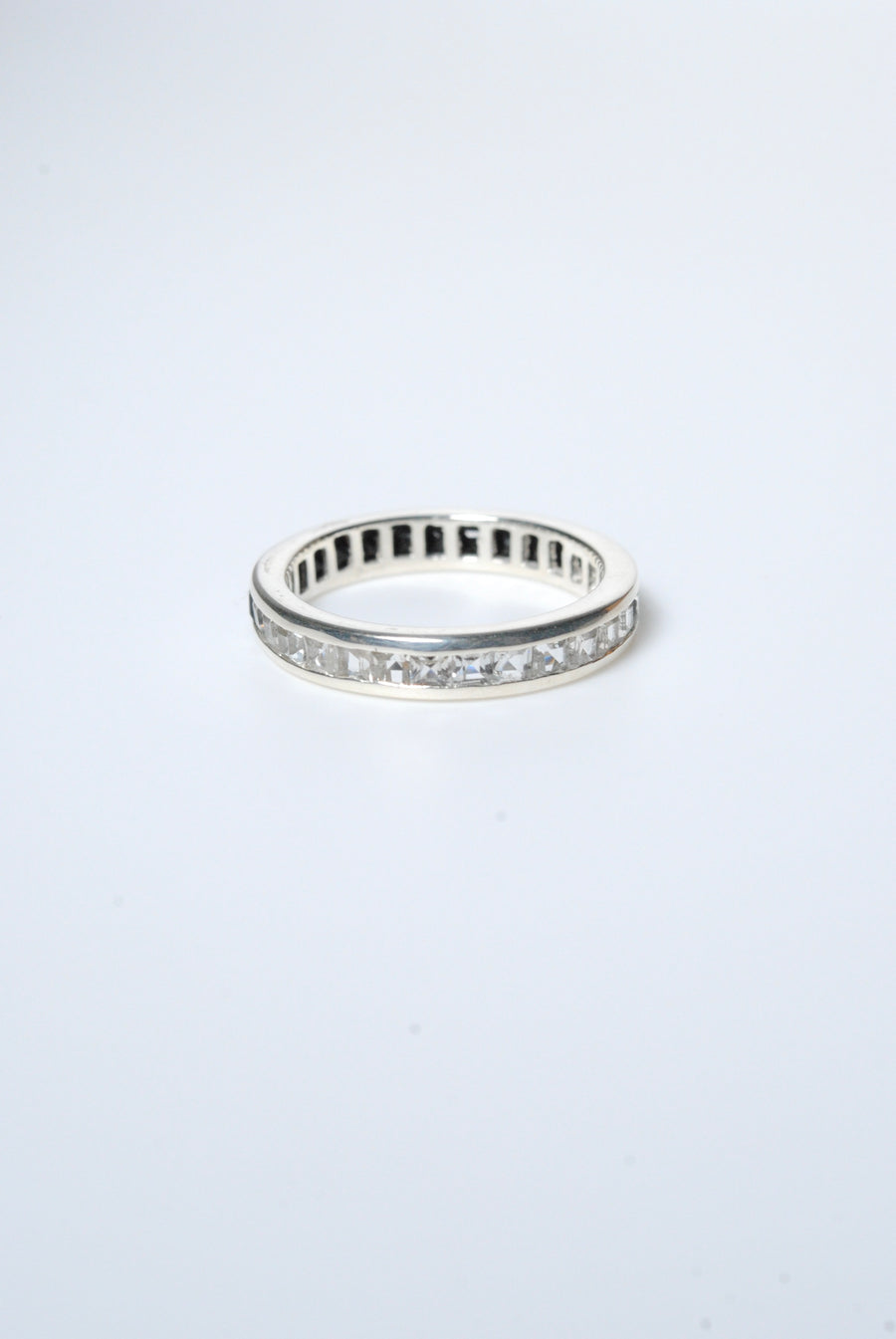 (Black Onyx &amp; White Topaz/Silver) Bi-Color 3-Way Square Eternity Ring