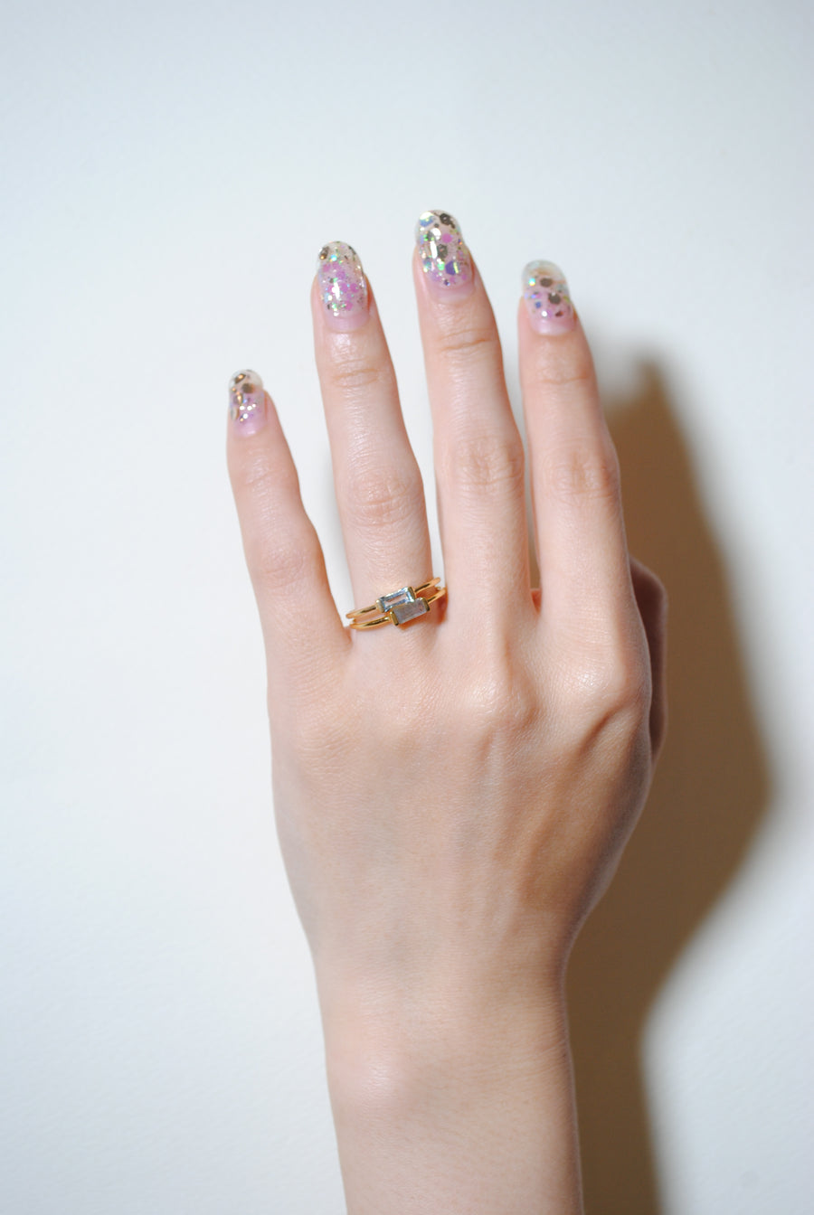 (ブルートパーズ/gold) mini rect boad ring