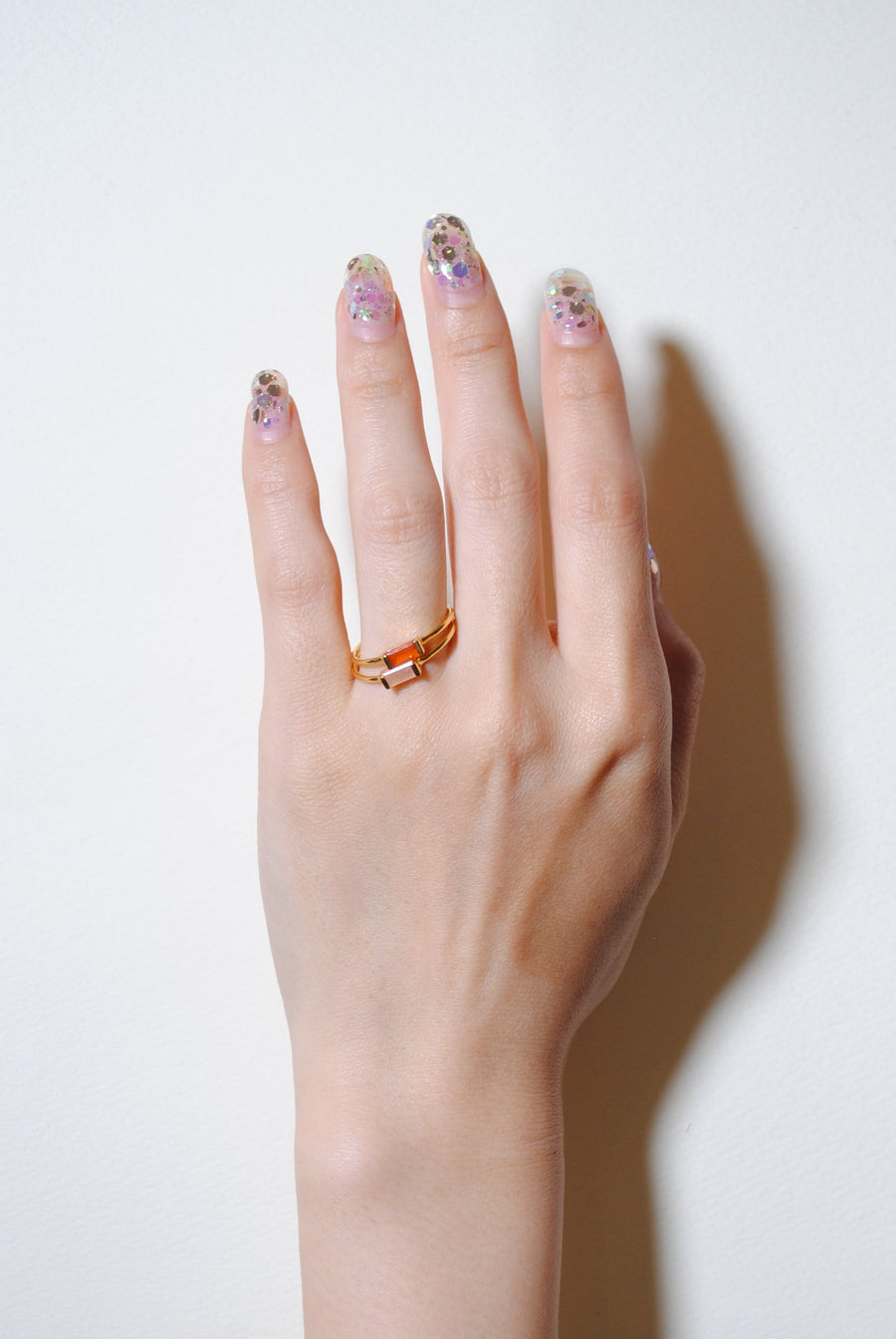 (ピーチムーンストーン/gold) mini rect boad ring
