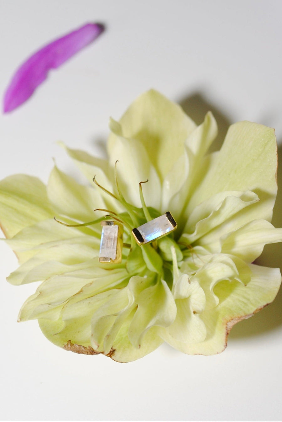 (レインボームーンストーン/gold) mini rect boad earring