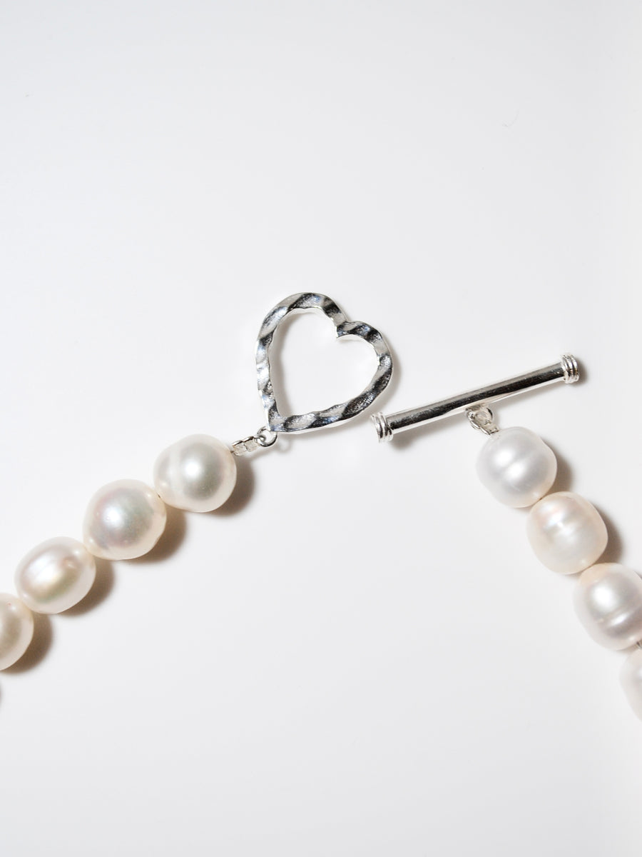 (Pearl/silver) heart mantel pearl necklace 