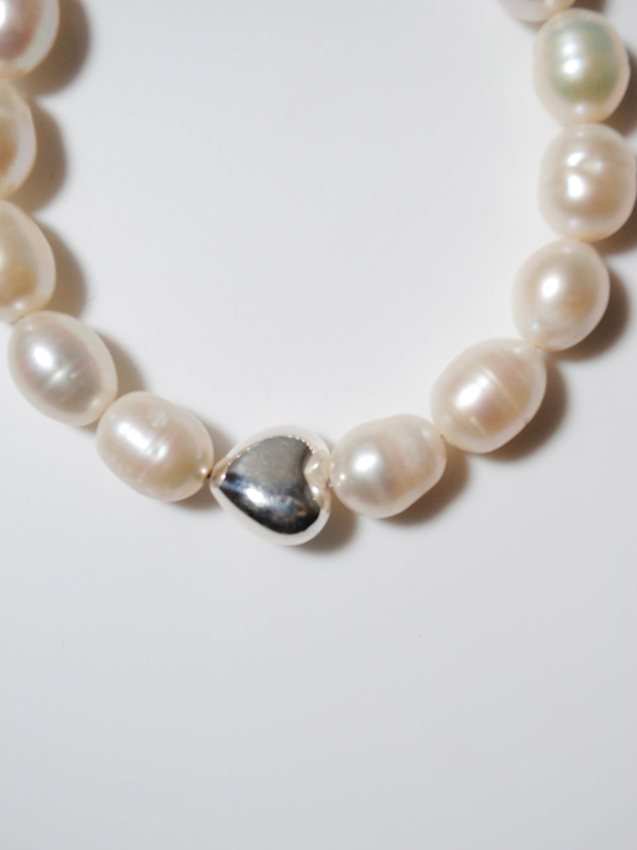 (Pearl/silver) heart mantel pearl bracelet 