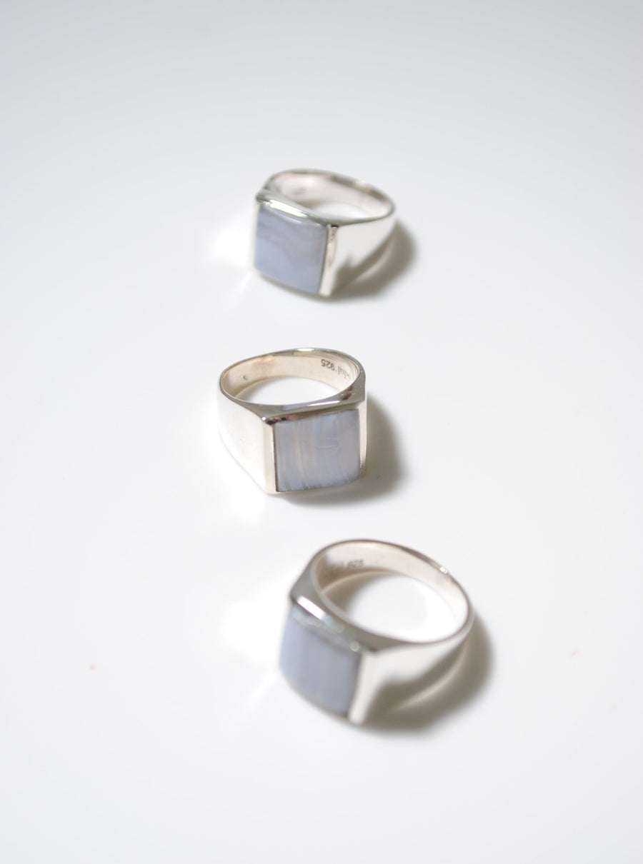 (Blue lace/silver) unisex block ring