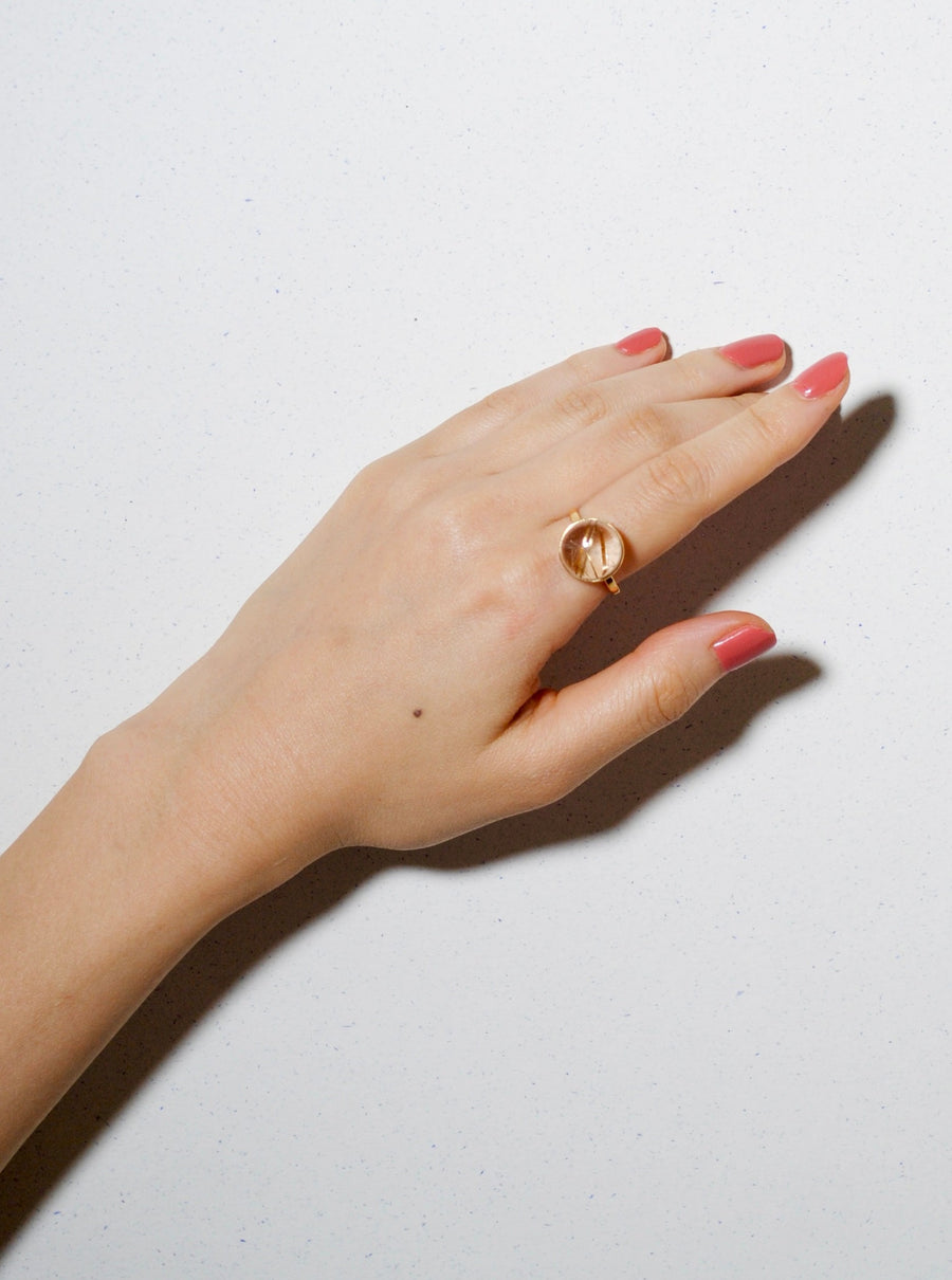 (Golden rutilated quartz/gold) moon walk ring