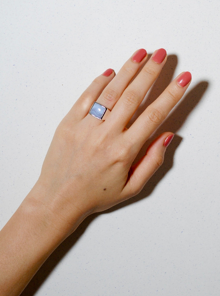 (Blue lace/silver) unisex block ring