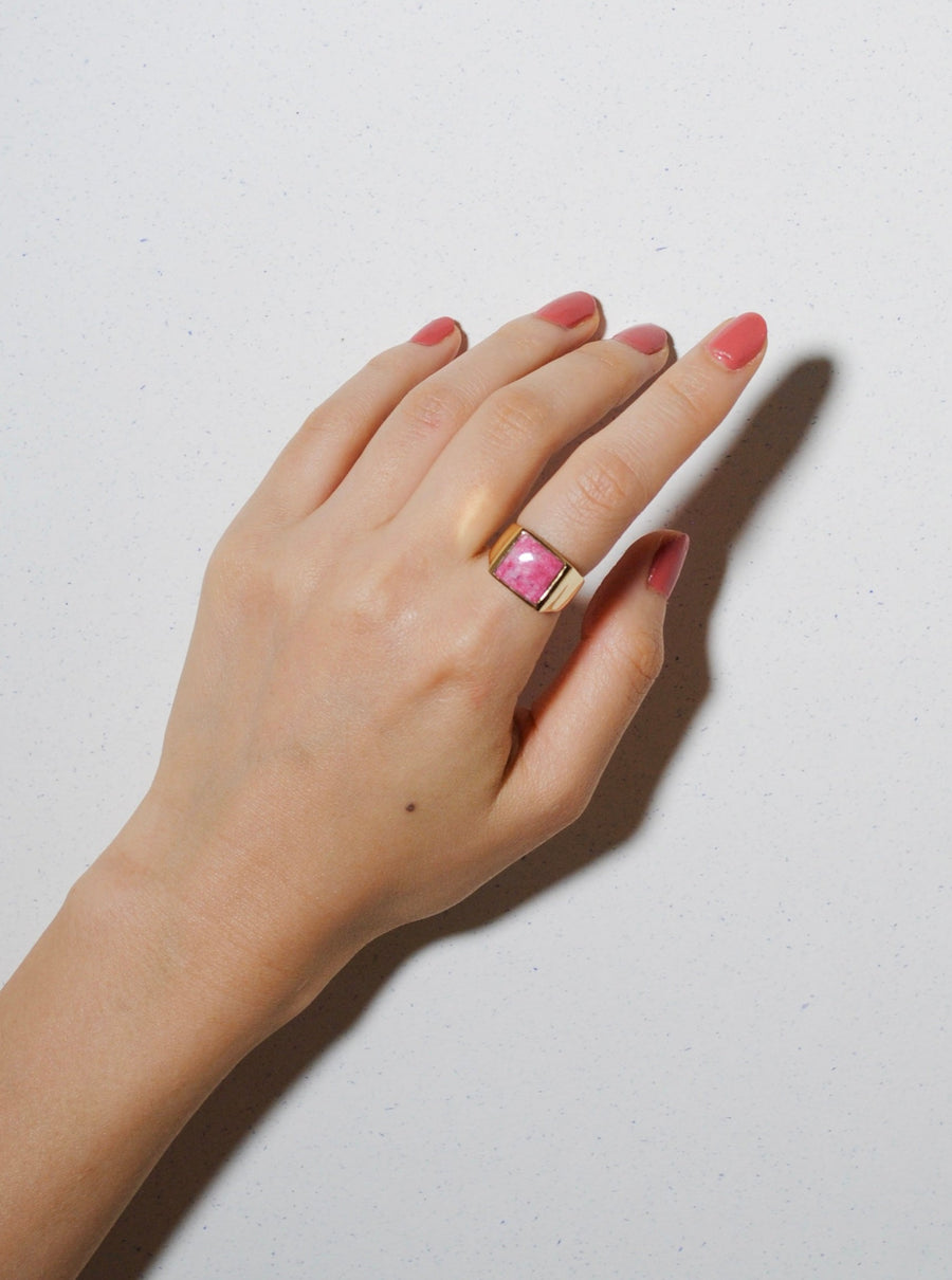(Thulite/gold) unisex block ring