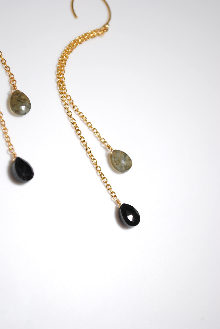 (ラブラドライト&ブラックオニキス/gold) fancy swing earring