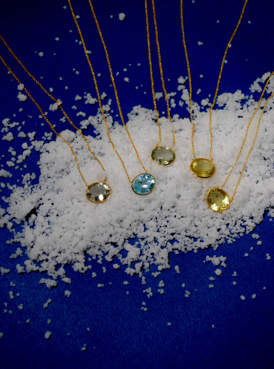 Green amethyst (gold): oval flower necklace