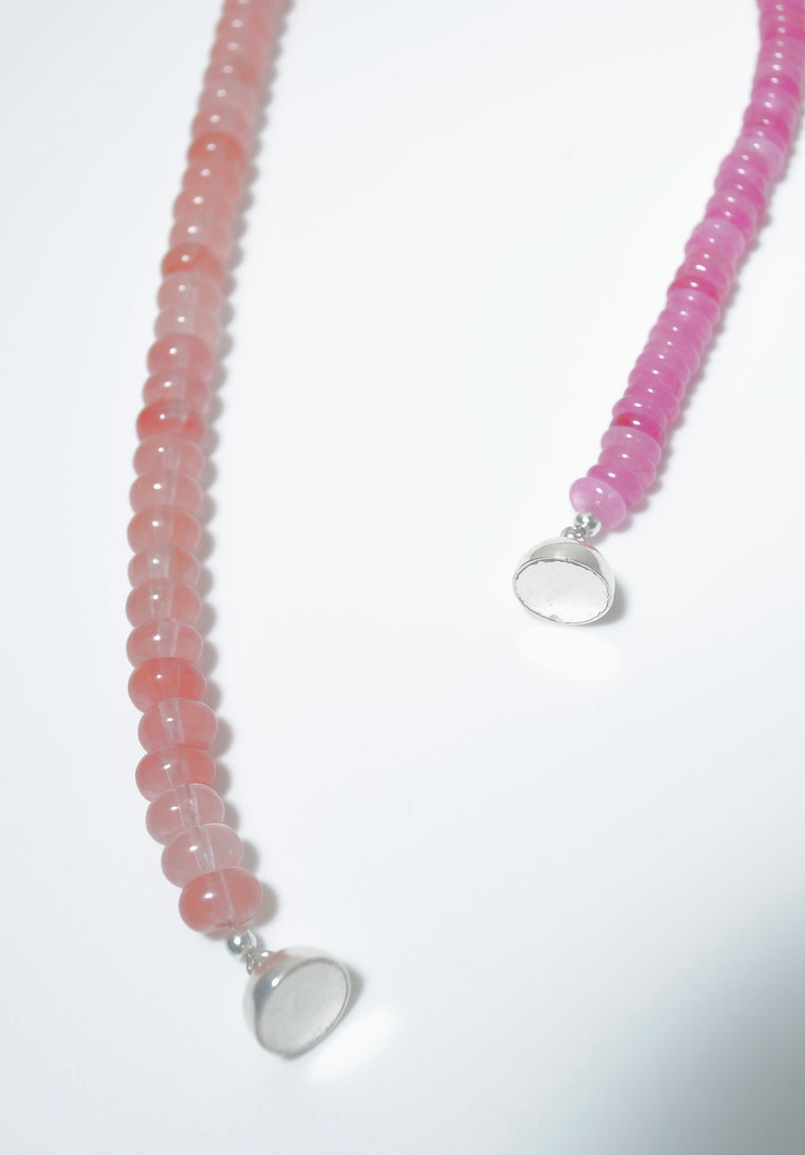 (Pink Quartz/Strawberry Quartz) 2-way Playful Rosary Necklace #001