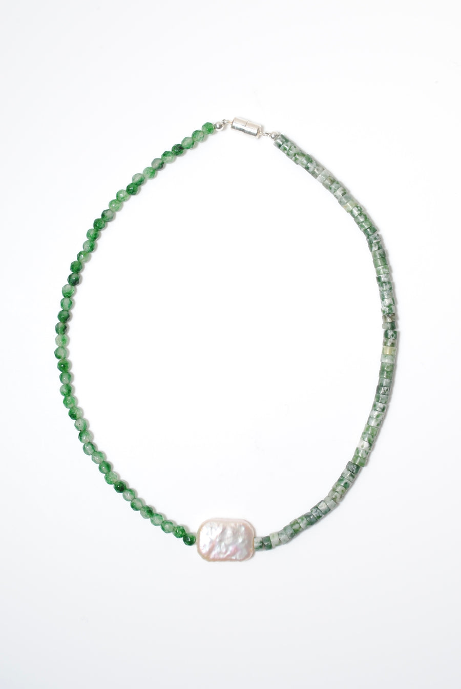 (Pearl/Tree Agate/Green Quartz) 2-way Playful Rosary Necklace #003