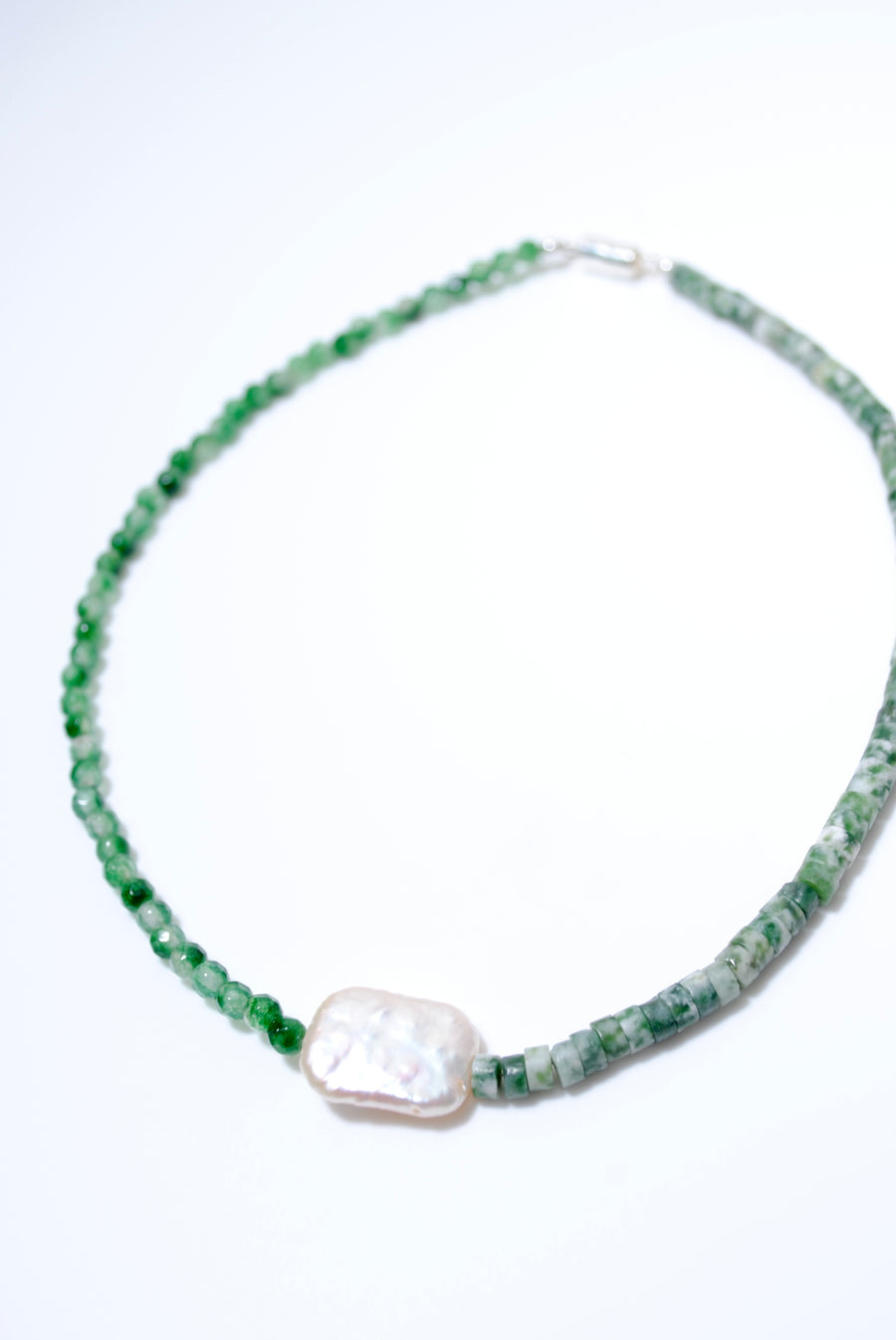 (Pearl/Tree Agate/Green Quartz) 2-way Playful Rosary Necklace #003